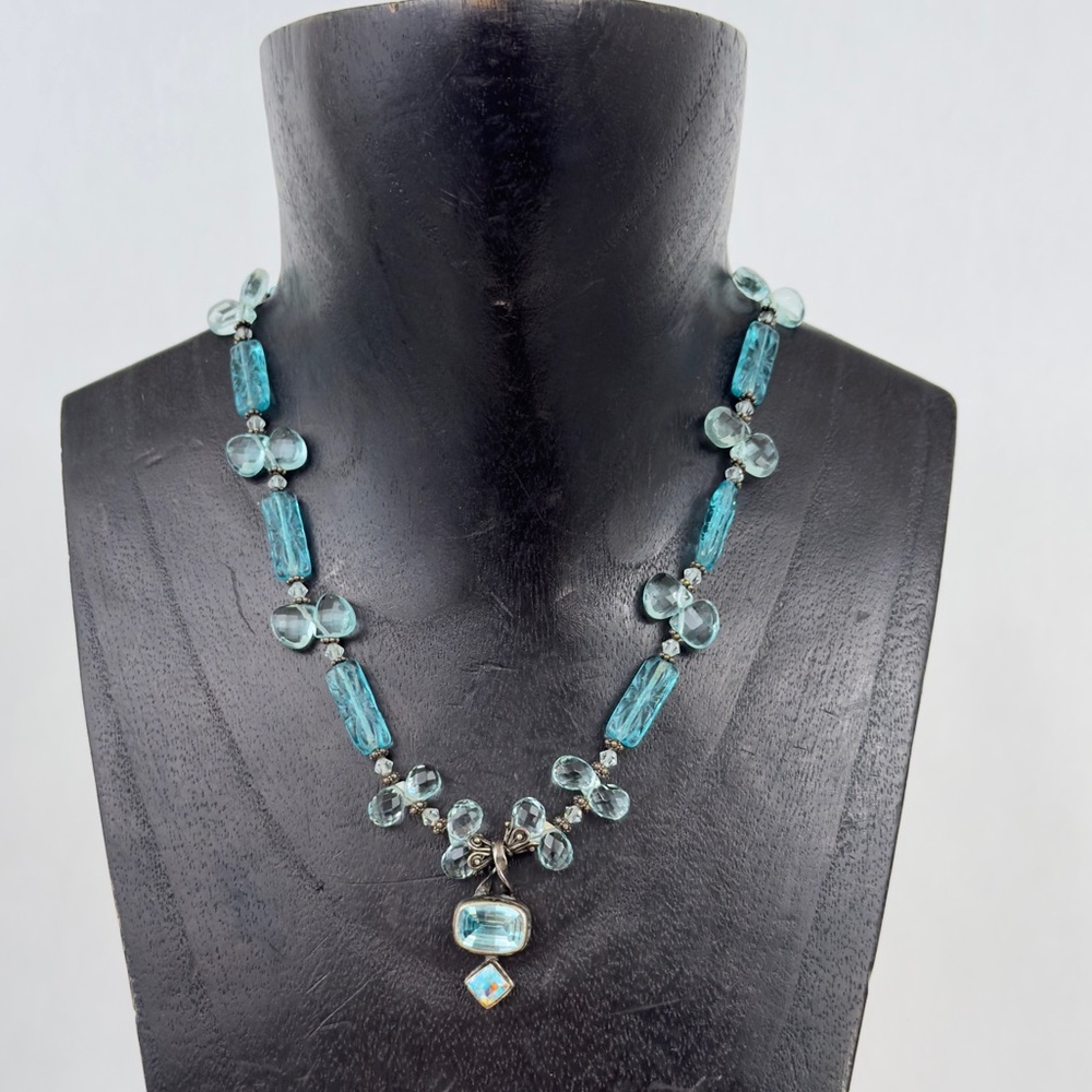 Vintage Sarda Bali Artisan 925 Sterling Silver Blue Topaz Mystic Quartz Necklace